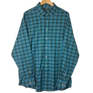 Peter Millar Summer‎ Comfort Mens XXL Button Up Plaid Long Sleeve Shirt Blue